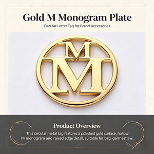 ป้ายโลหะรูปวงกลมแบบมีร่องลายตัวอักษร Gold M ขอบขัดเงา สำหรับกระเป๋า เสื้อผ้า และเครื่องประดับแบรนด์เนม - Product Image 3