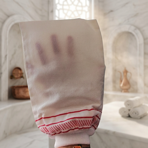 Turkish Exfoliating Glove Sponge <b>Bath</b> Scrubbing Mitt Red Stripe Design for Adults - Product Image 1