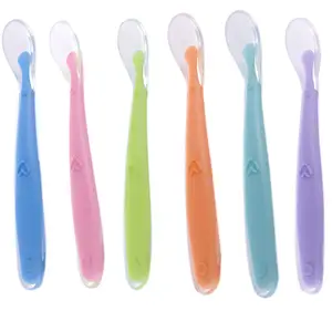 Wholesale Custom Baby Soft BPA Free Silicone Temperature Sensing convenient Spoon Feeding Tools Children Food Spoon