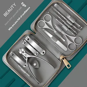 12pcs Professional Manicure Tools Set High Quality Stainless Steel Finger And Toe Nail Clipper With PU Leather Custom Logo