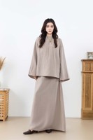 Ensemble coordonné en lin pour femmes musulmanes, mode modeste, avec logo personnalisé OEM, coupe ample, haut à manches évasées et jupe longue