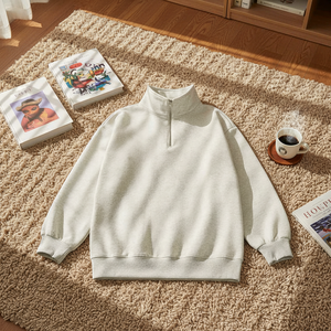 <span class=keywords><strong>Felpa</strong></span> <span class=keywords><strong>con</strong></span> cappuccio casual in seta latte da 300g <span class=keywords><strong>con</strong></span> mezza zip e collo alto, tinta unita, vestibilità ampia, per il personale del magazzino - Product Image 2