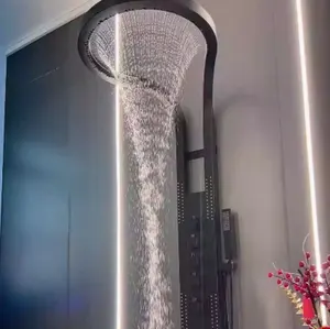 Sistema de chuveiro montado no teto personalizado do fabricante, chuva multifuncional, cachoeira, luzes LED, chuveiro de alto fluxo para hotel