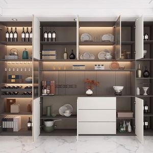 ตู้ไซด์บอร์ดไม้เนื้อแข็งสไตล์โมเดิร์นหรูหรา สำหรับห้องครัว ห้องนั่งเล่น เฟอร์นิเจอร์บ้าน พร้อมฟังก์ชั่นจัดเก็บและโชว์ไวน์ ตกแต่งสวยงาม - Product Image 4