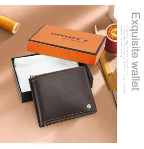 Contact's Latest Contrast-Color RFID Genuine Leather Card Holder Wallet For Men With Zip Coin Pocket Inside Purse