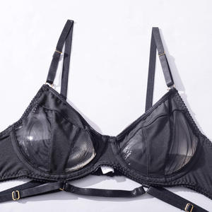 3 potong pakaian dalam wanita jaring hitam seksi dan Sensual untuk wanita pakaian Stripper transparan dengan renda dan dekorasi bordir - Product Image 5