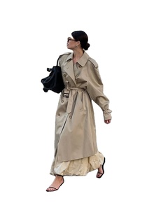 Trench-coat pour <span class=keywords><strong>femme</strong></span> à col péniche multi-boutons et grandes poches, de <span class=keywords><strong>grande</strong></span> <span class=keywords><strong>taille</strong></span>, de couleur unie, rétro, à la mode personnalisée - Product Image 1