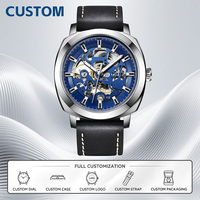 Maßgefertigte Uhr MOQ 50 Stück Herren Luxus Skelett Tourbillon Automatische Mechanische Uhren Wasserdicht Lederarmband Sport Reloj Hombre