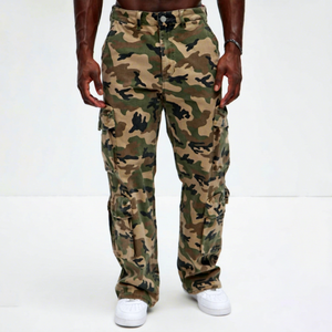 Pantalones Cargo de Camuflaje para Hombre, Estilo Negro con Patrón, Multibolsillos, Casuales, para Exteriores, Estilo Urbano, Denim - Product Image 1