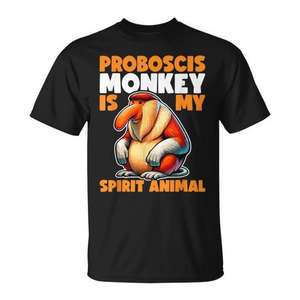 Camiseta Proboscis Monkey con diseño de Spirit Animal, color negro, unisex, talla para adultos - Product Image 1