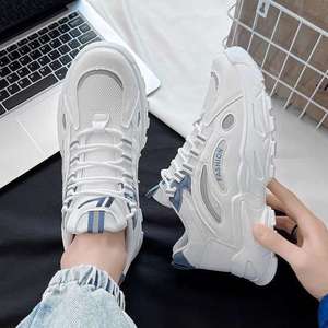 Baskets à lacets pour hommes Printemps 2025 Nouveauté Chaussures décontractées style 'Dad Shoes' Été Respirantes en maille Rehaussantes Blanches - Product Image 3