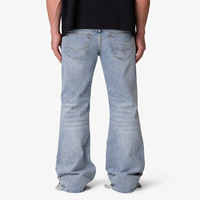 DiZNEW Jeans Premium Homme Bleu Clair 14oz, Coupe Évasée, Effet Usé et Déchiré, Logo Personnalisé, Fabricant