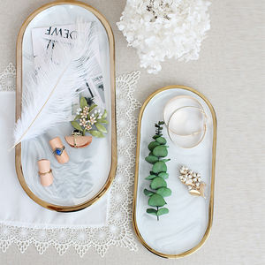 नॉर्डिक रचनात्मक संगमरमर के आकार का चीनी मिट्टी भंडारण गहने हार अंगूठी ट्रे - Product Image 4