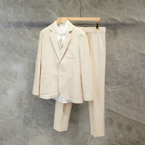 Abito da sposa estivo monopetto da <span class=keywords><strong>uomo</strong></span> in <span class=keywords><strong>lino</strong></span> leggero con Blazer Casual | Abbigliamento formale in tinta unita - Product Image 2
