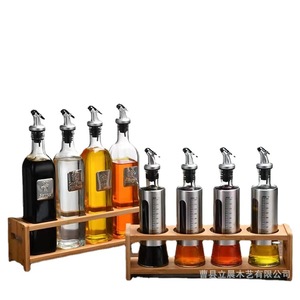 Bamboo Kitchen Spice <b>Bottle</b> <b>Storage</b> <b>Rack</b> Glass Oil <b>Bottle</b> Holder Multi Compartment Standing Type - Product Image 1
