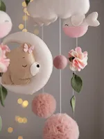 Pompons décoratifs en feutre scandinave écologique forêt ours dormant sur la lune jouet doux montessori berceau mobile pour bébé