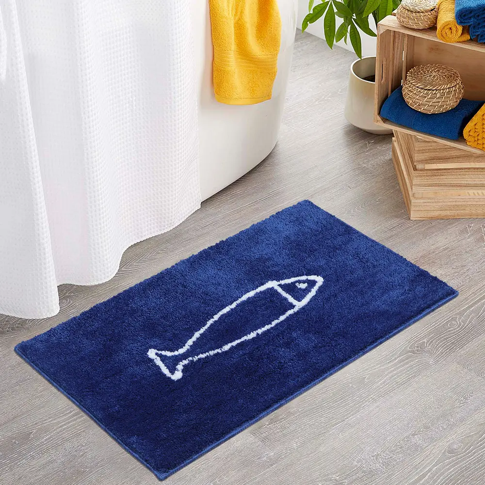 Alfombrillas de baño de estilo moderno Simple, Felpudo de entrada suave de Jacquard de peces, antideslizante, absorbente, para sala de estar