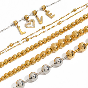 Beaded <b>Bracelet</b> Combination Stainless Steel <b>Ball</b> Chain Geometric Design Unisex Gift Jewelry - Product Image 5