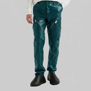 Pantalons décontractés en cuir véritable pour hommes |   Pantalons modernes, coupe slim, légers, taille haute, respirants, écologiques |   Usine de vente en gros - Product Image 1
