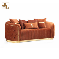 Style moderne Hôtel Villa 3 + 2 + 1 Bouton-Tufté Canapé Ensemble Italien Salon Orange Velours Luxe Canapé Meubles