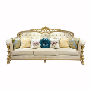 Set Sofa Ruang Tamu Warna Barok Prancis Mewah, Furnitur Ruang Tamu Eropa, Sofa Kulit Asli Gaya Istana Kerajaan - Product Image 5