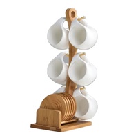 Nouveau design 12 pièces tasse à thé et soucoupes avec plateau en bois de bambou en céramique porcelaine pour hôtel/maison service à thé