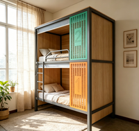 Lit capsule moderne pour hôtel avec rangement intégré et escalier - Lit superposé avec port USB et éclairage pour appartement compact