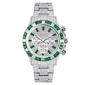 Reloj de Lujo con Bisel Arcoíris, Estilo Hip-Hop, Completamente Adornado con Diamantes, Calendario Semanal de 24 Horas, Multifunción, Aleación, Cuarzo, para Hombre - Product Image 5