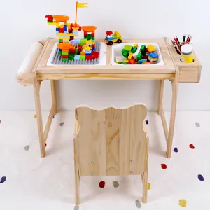 Multifunction New Design Assembled Wood Kids Play Table Kindergarten Children Height Adjustable Drawing Desk and Chair Set