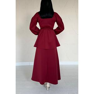 Elegante Conjunto de Traje para Mujer Color Borgoña, Satinado, Manga Larga, Dos Piezas, Ropa Formal, 100% Poliéster Ecológico - Product Image 2