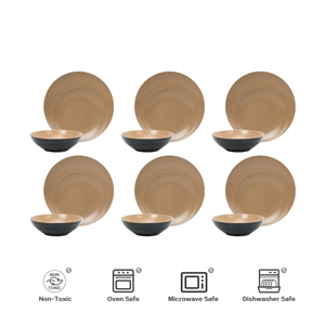 18Pc Darkbeige Elegant Cookware Plates Simple Design Stoneware Ceramic Dishes Plates With Coffee Mugs Practical Dinnerware Sets - Product Image 4