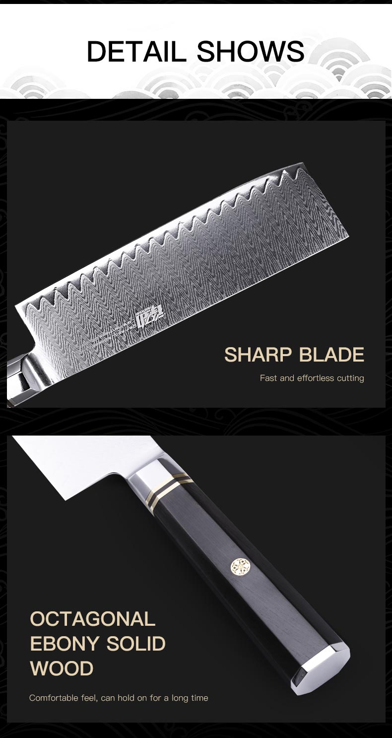 FINDKING 6.5 inch Octagonal Handle Kitchen Chef Knife 67 Layers Damascus Steel Nakiri Cleaver Knife