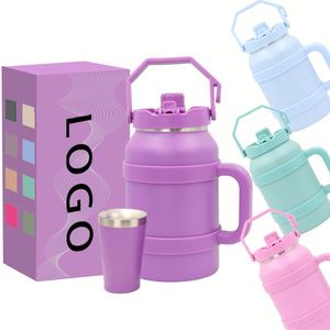 Gobelet de voyage isotherme à double paroi en acier inoxydable de 50 oz avec poignée et paille, anti-fuite, sans BPA, maintient au chaud/froid pendant 6-12h - Product Image 4