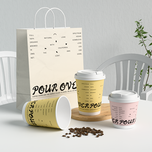 Sacs en papier kraft durables et réutilisables avec poignée longue, imprimés sur mesure pour la promotion des cafés, fabriqués à partir de matériaux recyclés - Product Image 1