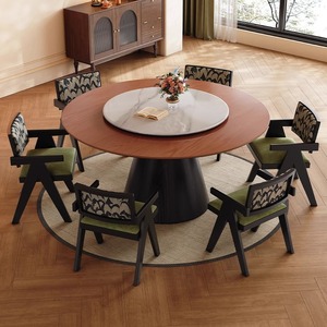 Mesa de Comedor de Madera Maciza de Estilo Retro Francés con Plato Giratorio, Diseño Moderno para Casa Pequeña o Apartamento, Incluye Cuatro <span class=keywords><strong>Sillas</strong></span> - Product Image 4