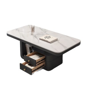 Mesa de Centro Moderna Minimalista de Losa de Piedra con Almacenamiento, Muebles para Sala de Estar - Product Image 4