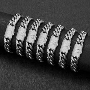 Cadena Cubana de Acero Inoxidable de 14 mm de Ancho para Hombre con Cierre de Letra del Alfabeto con Circonitas Cúbicas |   Joyería Hip Hop para Hombre de la A a la Z - Product Image 3
