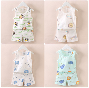 Set da 2 pezzi per neonati, con stampa di cartoni animati, senza maniche, in cotone, con canotta e pantaloncini, per l'estate - Product Image 4