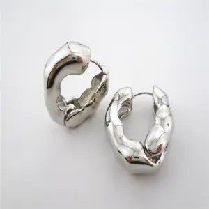 rhodium trendy bold thick hoop huggie earrings