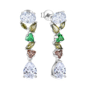 Pendientes Largos Hipoalergénicos <span class=keywords><strong>de</strong></span> Plata <span class=keywords><strong>de</strong></span> Ley 925 con Circonita Cúbica Geométrica Multicolor, Diseño <span class=keywords><strong>de</strong></span> Lujo, Chapados en Rodio, Regalo para Fiestas - Product Image 1
