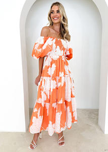 Robes à imprimé floral pour femmes, robe longue à épaules dénudées, manches bouffantes, robes <span class=keywords><strong>maxi</strong></span> décontractées, robe d'été ample - Product Image 5