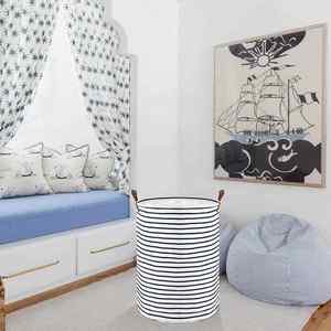 Hot-selling Fashion Stripe Printing Cotton <b>Canvas</b> Cloth Collapsible Laundry Basket <b>for</b> <b>Storage</b> with Lining Basket - Product Image 6