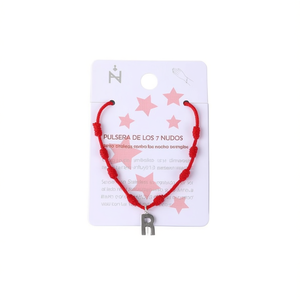 Bracciale con sette nodi in acciaio inossidabile con lettera R, bracciale a filo rosso protettivo, gioiello fatto a mano, bracciale alla moda. - Product Image 2