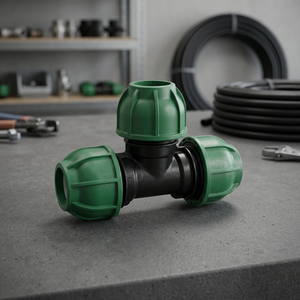 Raccord en T égal en polypropylène vert, connecteur à compression, basse pression, filetage lisse en pouces, OEM disponible, pour l'irrigation de l'eau - Product Image 3