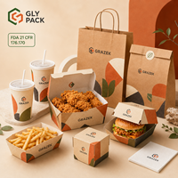 Ensemble d'emballages alimentaires jetables personnalisés de qualité alimentaire pour la restauration rapide, avec boîtes à poulet frit, hamburgers, frites, gobelets et sacs pour emporter