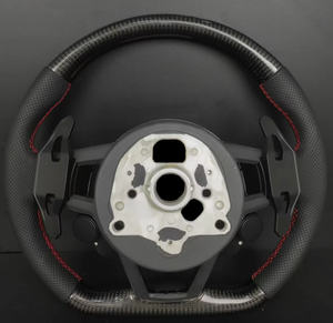 Volant en cuir et fibre de carbone personnalisé de style <span class=keywords><strong>Audi</strong></span> RS avec bouton de démarrage rouge et palettes de changement de vitesse pour les séries <span class=keywords><strong>Audi</strong></span> A/Q/S/RS - Product Image 2