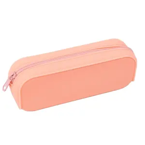 Customized logo stationery soft zipper lock school case pen bag office zipped silicone pencil pouches