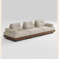 Canapé modulaire en chenille et bois massif pour salon d'appartement et d'hôtel, style moderne et minimaliste, librement combinable, avec table d'appoint amovible et lavable
