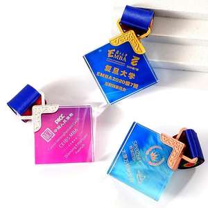 Neue Rhombus Form Kristall medaille Gold und Silber Bronze MEDAILLEN mit Band MH-J0826 - Product Image 4