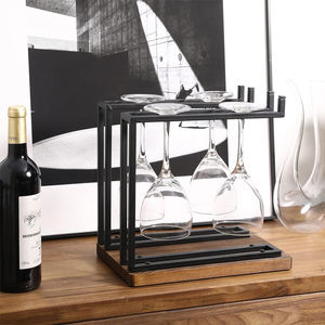 Support à <span class=keywords><strong>verres</strong></span> à vin industriel en métal pour comptoir, avec base en bois, support suspendu inversé pour décoration de bar à domicile - Product Image 3